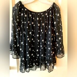 NWT Black with silver stars long sleeve top